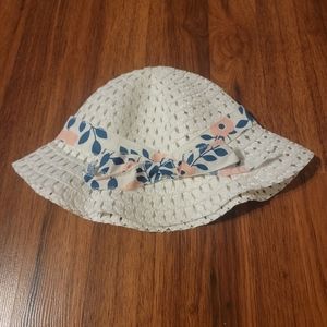 White Sun Hat With Floral Ribbon